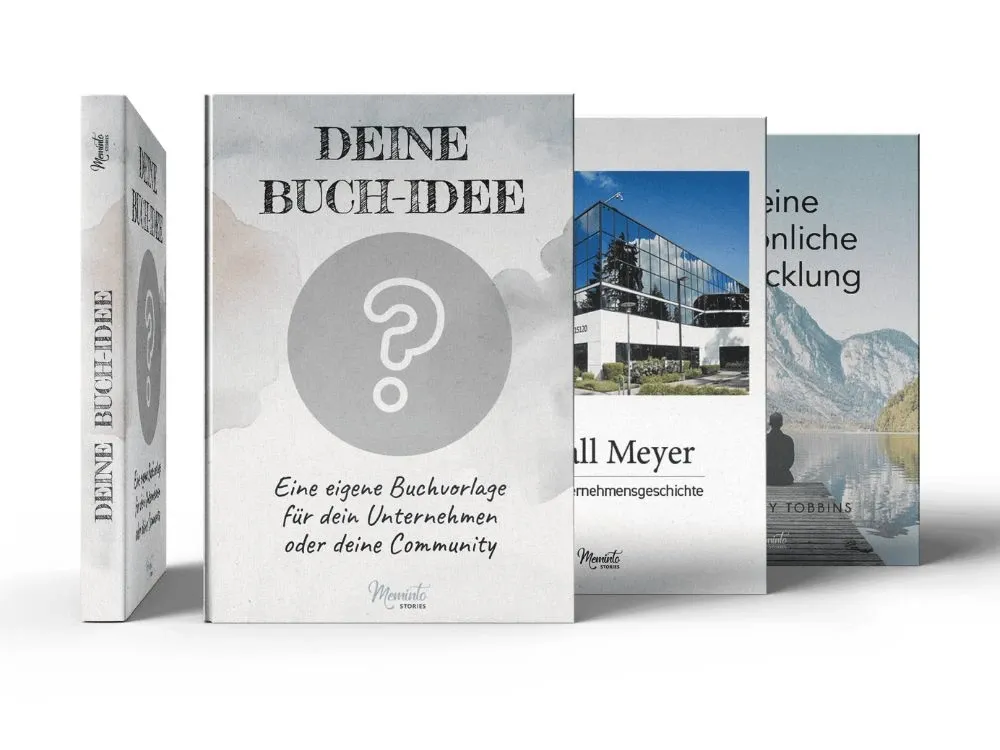 Mehrere Meminto Blankobücher als Ausgangspunkt für ein gemeinsames Erinnerungsbuch