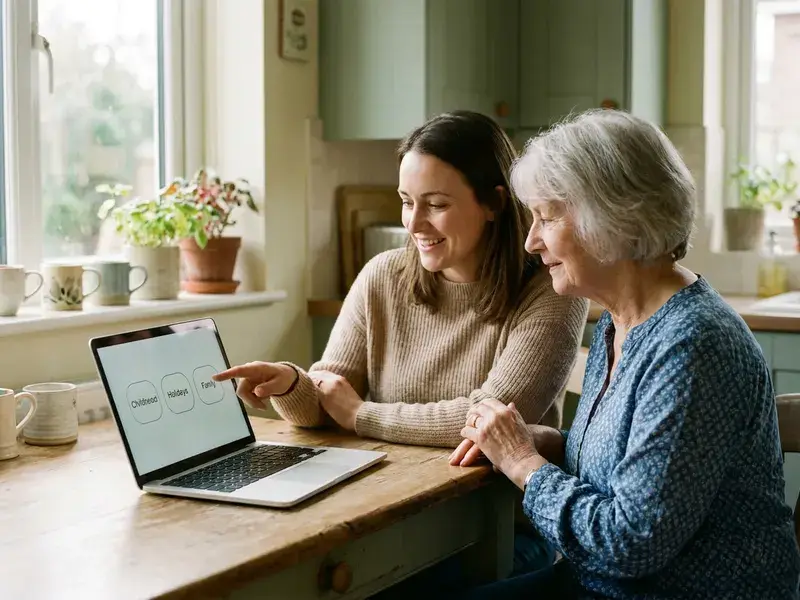 Hands setting up the memory book for a loved one on a laptop