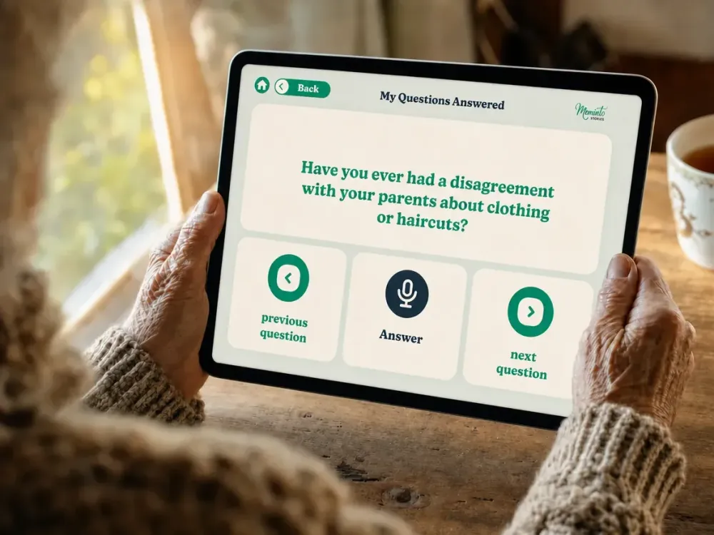A person answers a question on a tablet by speaking instead of typing