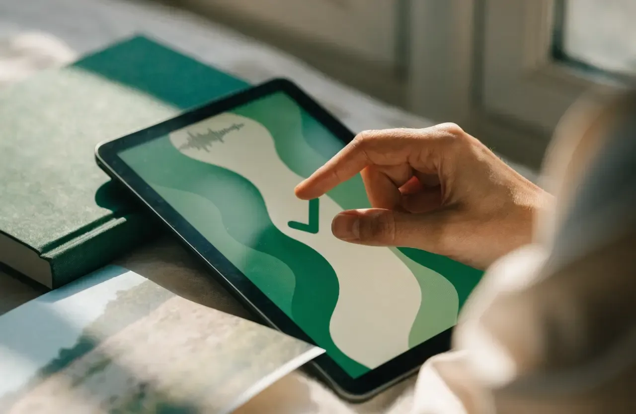 An audio recording being linked to a book story and saved on a tablet