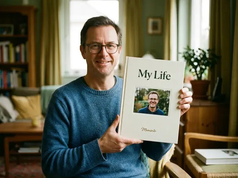Author holding their finished hardcover book