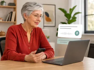 A woman calmly gathering questions and memories for her own Memorial Book