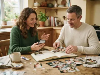 Parents choose questions and sort family photographs for their child’s Youth Book