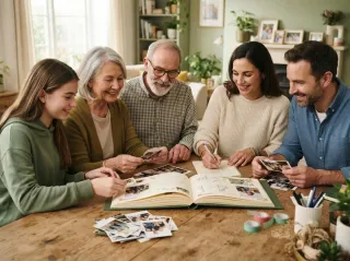 Several generations add photographs and memories to the Youth Book together
