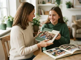 A parent hands the finished Youth Book to their teenage child