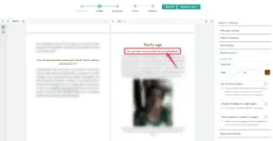 Book preview with a heading highlighted as a link that jumps straight into the text editor