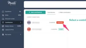 Contributors list with an arrow pointing to the assistant role assigned to a connection