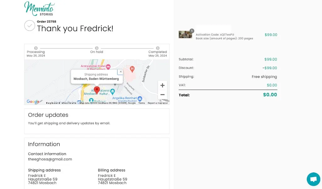 Order summary on the checkout page before confirming the purchase