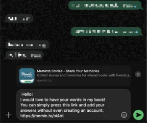 Chat thread where the guest invite link is sent to a family member as a text message
