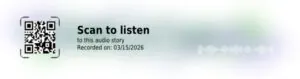 Restyled QR code label reading Scan to listen, with the recording date underneath