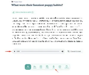 Story editor with an audio player attached to the text and the toolbar for adding media