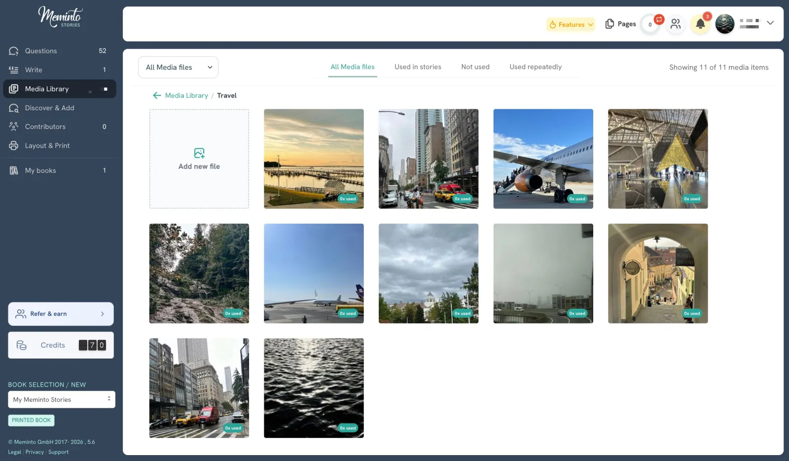 Meminto Media Library showing photos organised in a folder