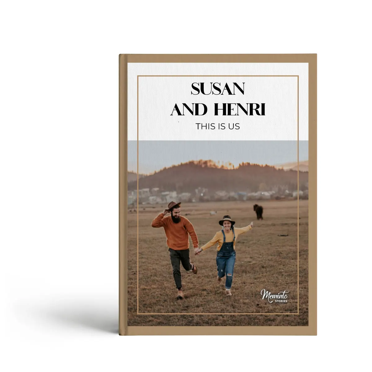 Relationship book cover showing a couple running hand in hand across a field