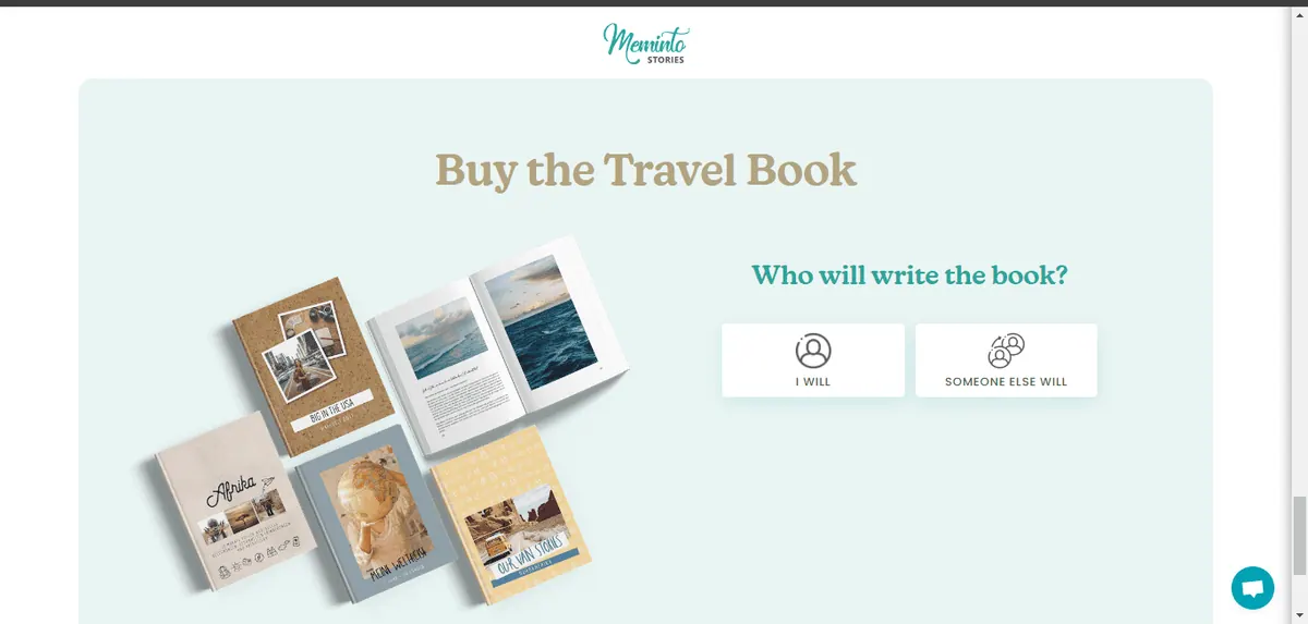 Buy the Travel Book page asking who will write the book, beside travel book covers
