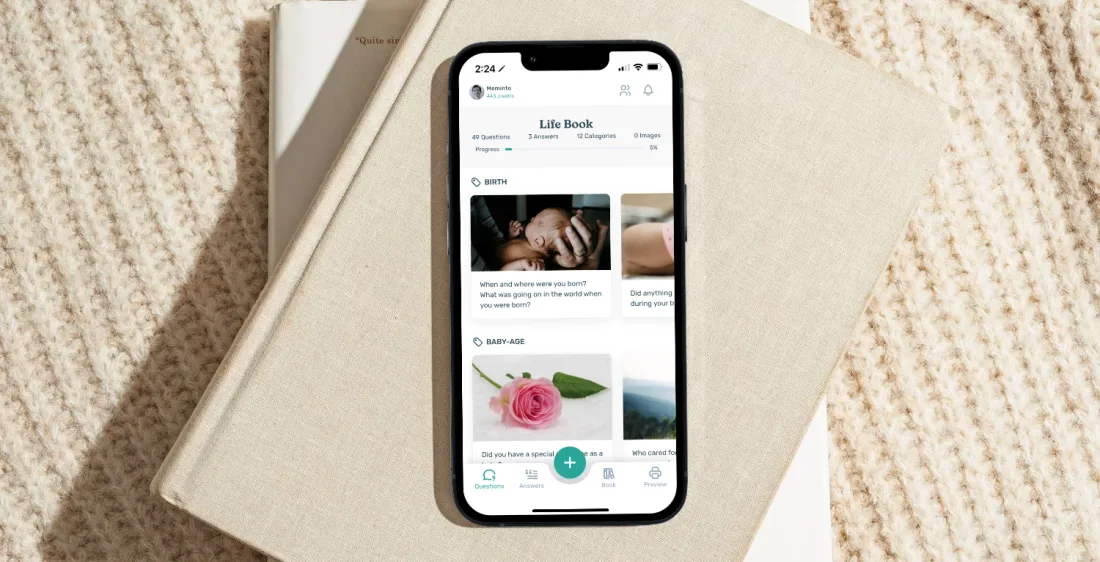 The Meminto app on an iPhone