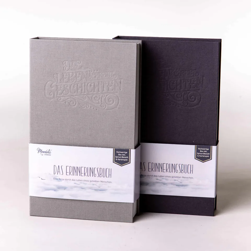 Die deutsche Meminto Geschenkbox für ein Gedenkbuch