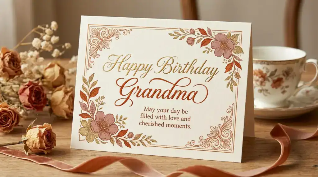 Birthday message quote for grandma with elegant typography and warm colors