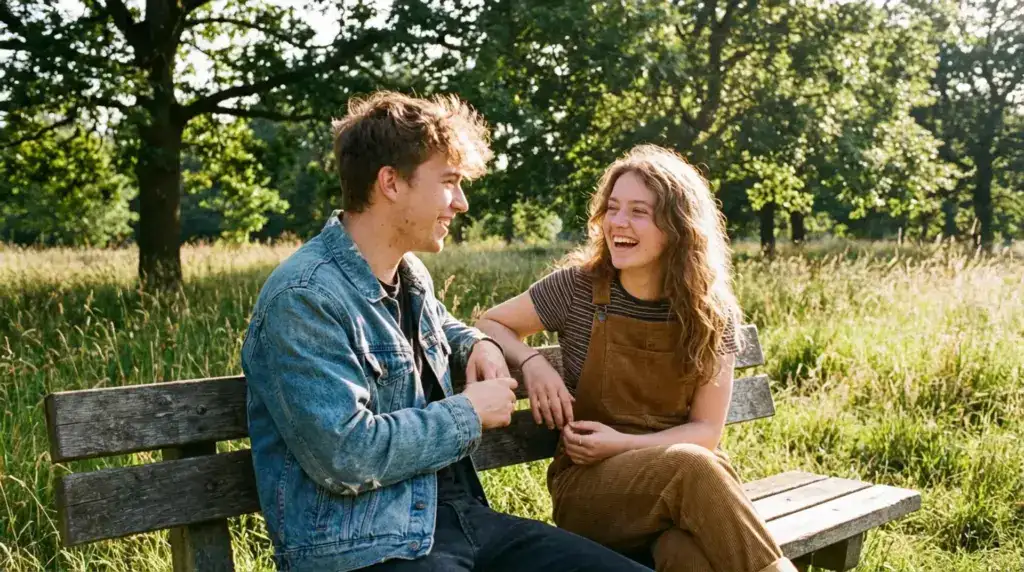 Two people in a park talking